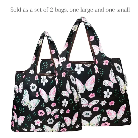 Wrapables Large & Small Foldable Tote Nylon Reusable Grocery Bags, Set of 2 Cuttie Animals {8}