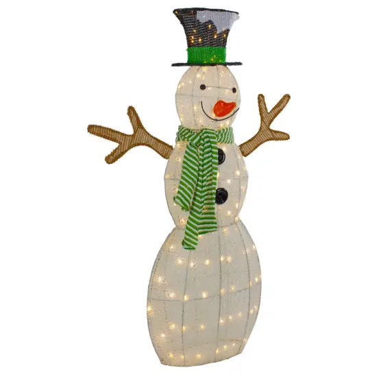 Northlight 43" LED Lighted Snowman with Top Hat and Green Scarf Outdoor Christmas Decoration White {5}