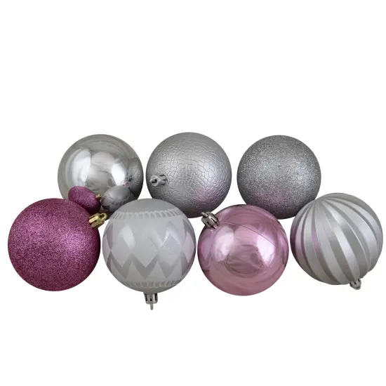 Northlight Shatterproof 3-Finish Christmas Ball and Finial Ornaments -Pink and Silver - 75ct {4}