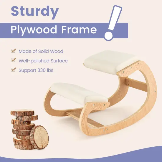 Wooden Rocking Chair With Comfortable Padded Seat Cushion And Knee Support Beige {6}