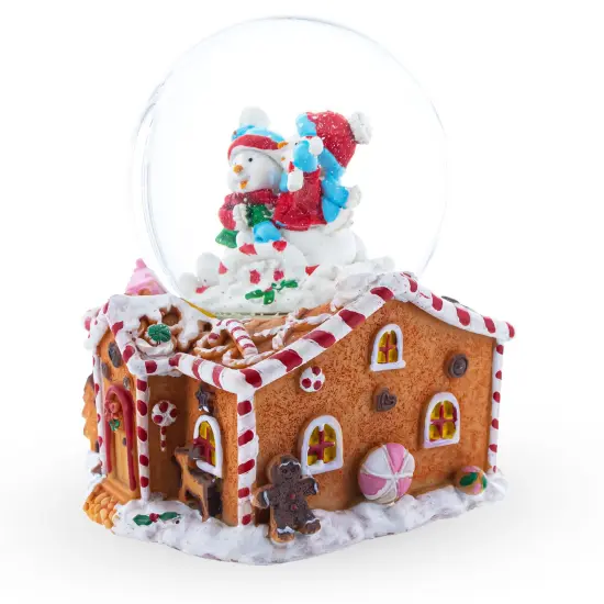 Gingerbread Cottage Snowmen Romance Musical Water Snow Globe {4}