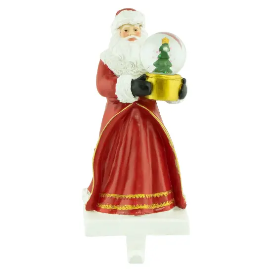 Northlight 9" Old-World Santa with Snow Globe Christmas Stocking Holder Red {1}