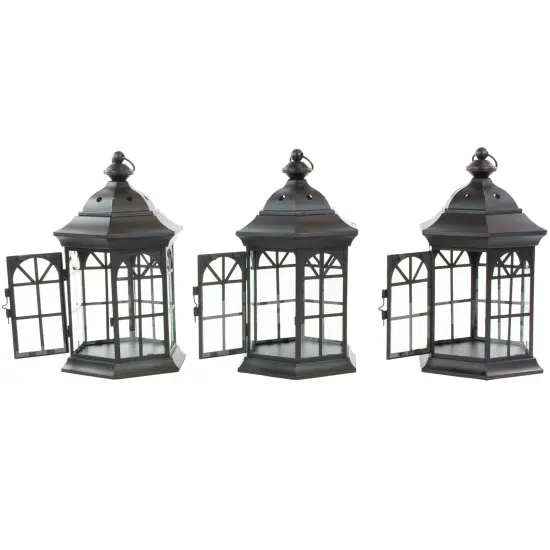 Northlight Distressed Scroll Candle Lantern Tree with Lanterns- 71.5" - Black {6}