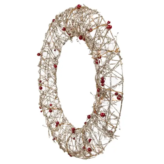 Northlight 18" Pre-Lit Champagne Gold Glittered Rattan Berry Artificial Christmas Wreath - Clear Lights {4}