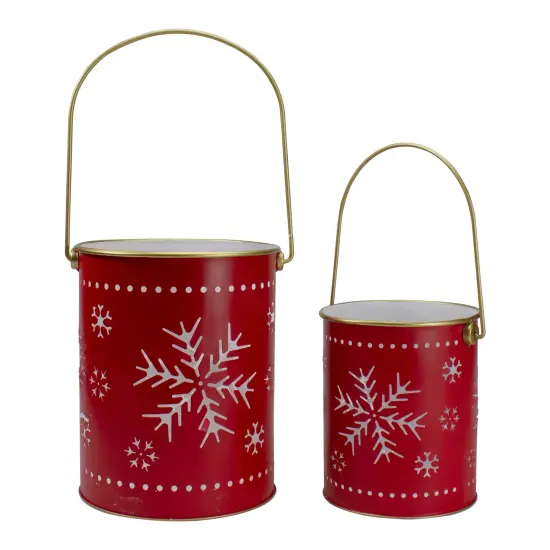 Northlight Set of 2 Red and Gold Metal Snowflake Candle Lanterns Christmas Decoration {1}