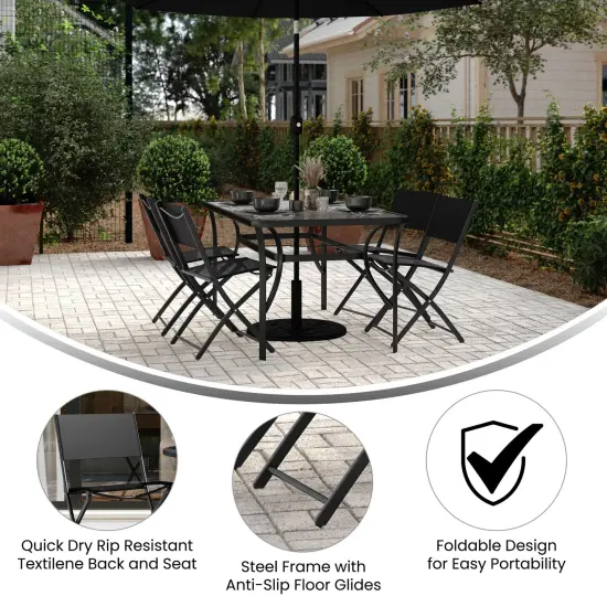 Merrick Lane Bardwell Set of 4 Versatile Flex Comfort Indoor/Outdoor Fold Chairs with Metal Frames Brown {8}