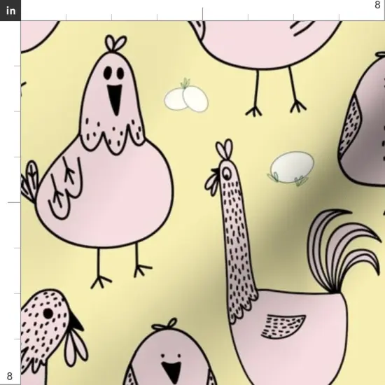 Various Fabrics by the Yard or Fat Quarter Hand Drawn Chickens Pink Yellow Eggs Whimsical Cartoon Custom Printed Fabric by Spoonflower {4}