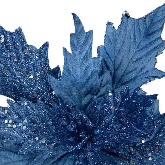 Northlight 24" Glittered Blue Poinsettia Christmas Stem Spray {5}