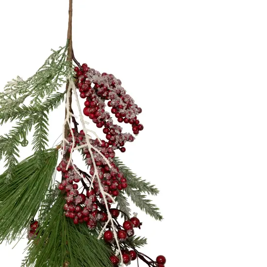 Northlight 28" Frosted Red Berries and Pine Cones Artificial Christmas Teardrop Swag Green {7}