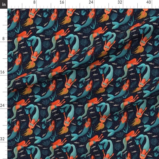 Various Fabrics by the Yard or Fat Quarter Mermaids Under The Sea Seaside Whimsical Ocean Nautical Custom Printed Fabric by Spoonflower {1}