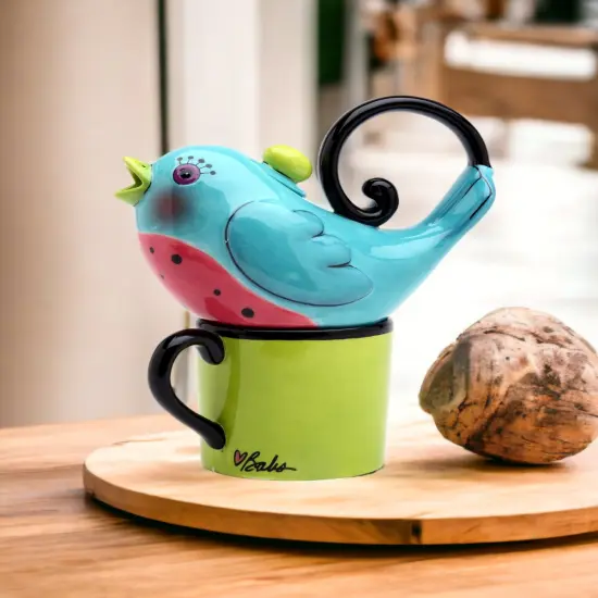 Ceramic Blue Bird Tea For One, Gift for Her, Gift for Mom, Birdwatcher, Kitchen Décor, Tea Party Décor, Café Décor, Spring Kitchen Decor {2}