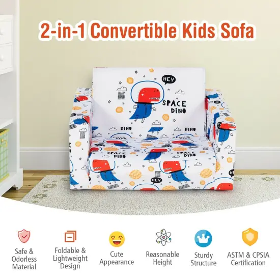 2-in-1 Convertible Kids Sofa with Velvet Fabric White {3}