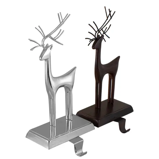 Northlight Set of 2 Oil Rubbed Bronze and Silver Reindeer Christmas Stocking Holders {7}