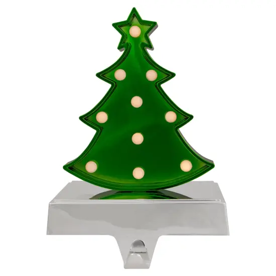 Northlight LED Lighted Shiny Christmas Tree Stocking Holder - 7" - Silver and Green {1}