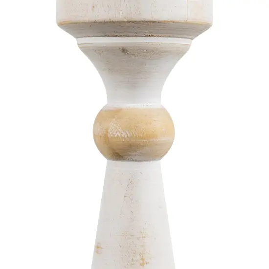 Northlight Wooden Pedestal Pillar Candle Holder - 12" - Brushed Antique White {6}