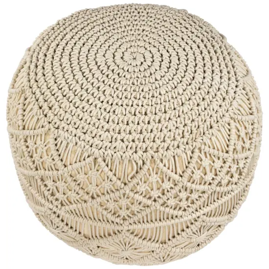 Northlight 18" Solid Cream Macrame Round Handmade Natural Cotton Pouf Ottoman Ivory {5}