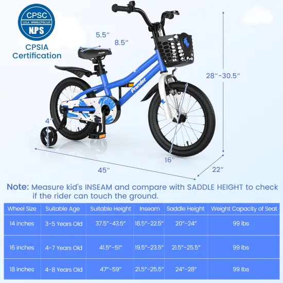 16 Inch Kid's Bike with Removable Training Wheels Blue {3}