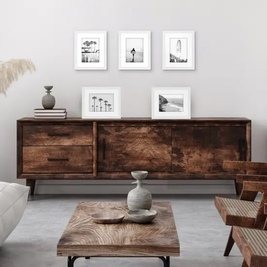 Americanflat Picture Frame Set with Mat - Set of 5 - Photo Frame Set of Five for Wall Display - Plexiglass Cover - Hanging Hardware {6}