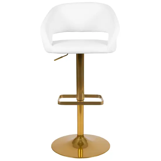 Merrick Lane Rothko Modern Bar Stool Rounded Mid-Back Stool With Height Adjustable Swivel Seat WhiteVinyl/GoldFrame {3}