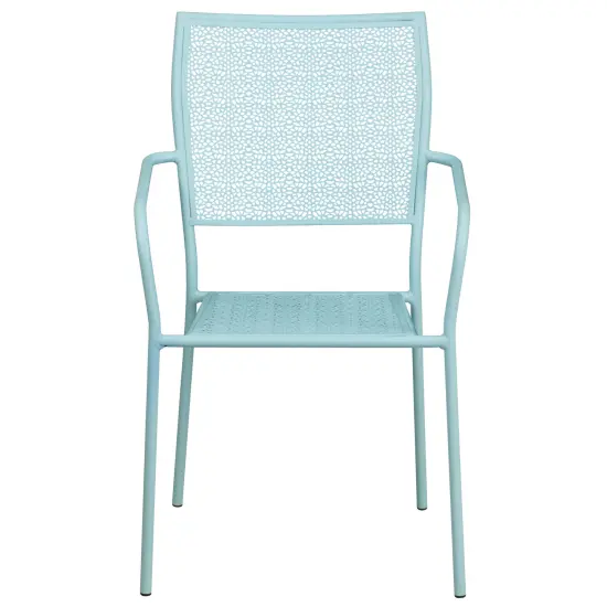 Emma and Oliver Commercial Grade Colorful Metal Patio Arm Chair with Square Back Coral {8}