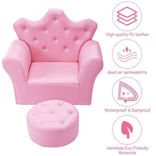Kids Sofa Armrest Couch with Ottoman Pink {5}