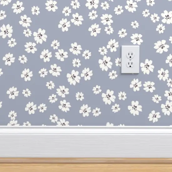 Peel & Stick Wallpaper 2FT Wide Little Daisy Periwinkle Purple Small Scale Ditsy Flowers Wildflowers Pastel Lavender Custom Removable Wallpaper by Spoonflower {4}