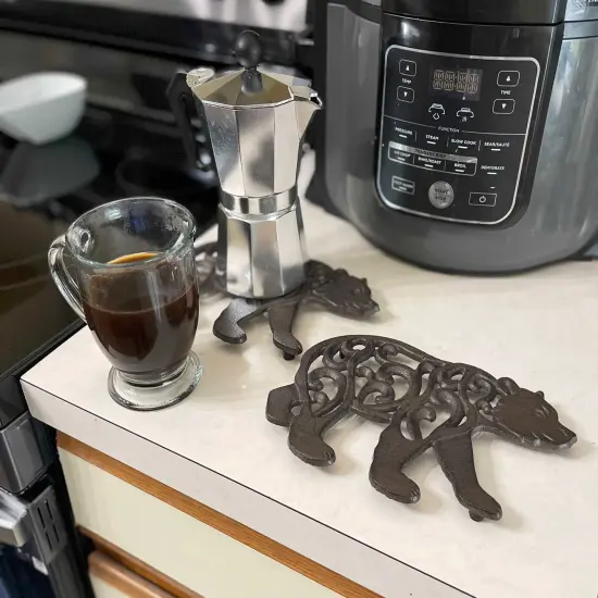 Set of 2 Black Enamel Cast Iron Bear Kitchen Trivets Lodge Decor {5}