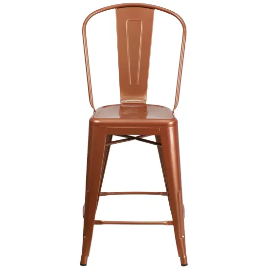 Emma and Oliver Commercial Grade 4 Pack 24" High Metal Indoor-Outdoor Counter Height Stool with Back Copper {2}