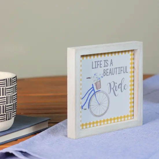 GCI 7" Blue And White Vintage Bicycle "Life Is A Beautiful Ride" Plaid Accent Wall Decor {5}