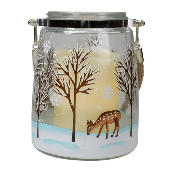 Northlight 6.25" Trees and Fawns Flameless Glass Candle Lantern Blue {6}