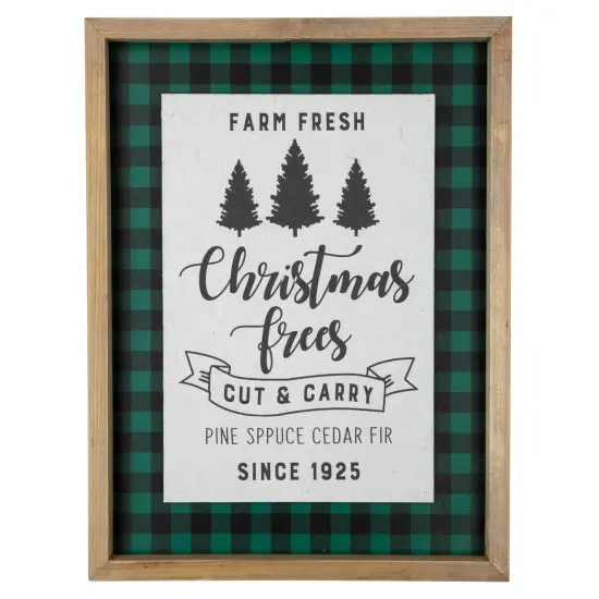 Northlight 16" Buffalo Plaid Wooden Framed "Farm Fresh Christmas Trees" Wall Decor Green {1}
