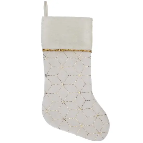 Northlight 20" Cream and Gold Christmas Stocking with Faux Fur Ivory {1}