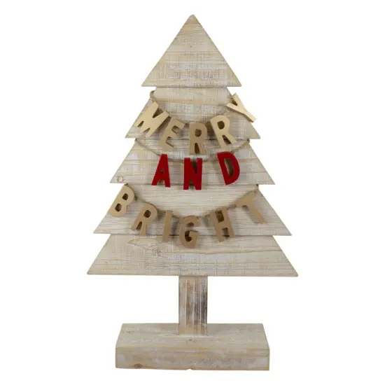Northlight Wooden Tree "Merry and Bright" Christmas Decoration - 23" - Gold and Red Beige {1}