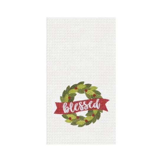 Blessed Wreath Embroidered Waffle Weave Kitchen Towel {1}