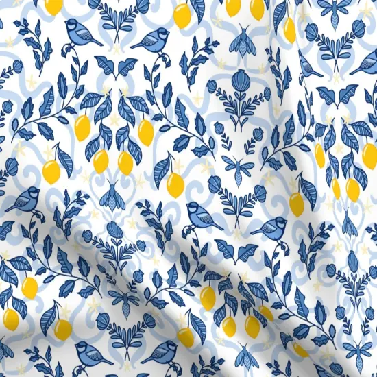 Various Fabrics by the Yard or Fat Quarter Botanical Citrus Lemon White Blue Whimsical Custom Printed Fabric by Spoonflower {5}