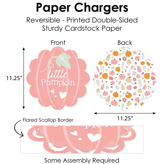 Big Dot of Happiness Girl Little Pumpkin - Fall Birthday or Baby Shower Paper Charger and Table Decorations - Chargerific Kit - Place Setting for 8 {6}