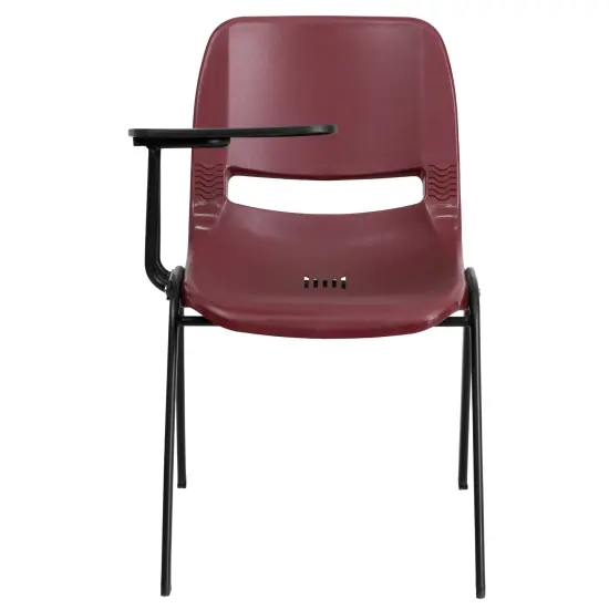 Emma and Oliver Ergonomic Shell Chair with Right Handed Flip-Up Tablet - Tablet Arm Desk Burgundy {5}