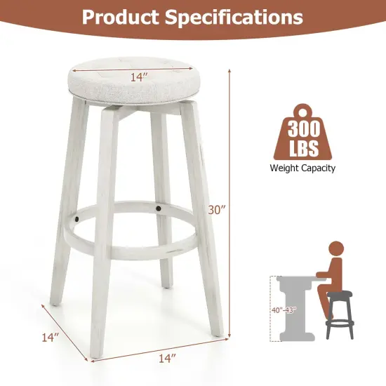 Costway 26"/30" Swivel Bar Stool Set of 2 Upholstered Counter/Bar Height Rubber Wood Frame Beige {3}