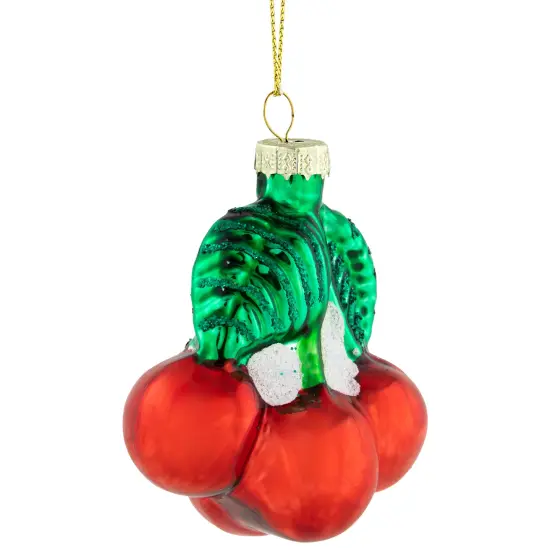 Northlight 3" Shiny Glittered Red Cherries Glass Christmas Hanging Ornament {4}
