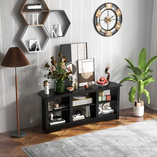 Costway 58" TV Stand with 6 Open Storage Shelves Shelf for 18 inch Fireplace(not included) Black/Grey {4}