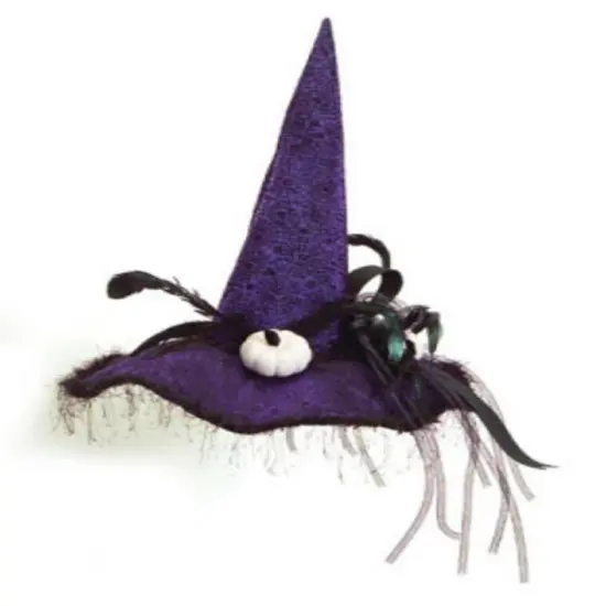 Melrose 22" Purple and Black Witch Halloween Hat with Pumpkins Tabletop Decor {3}