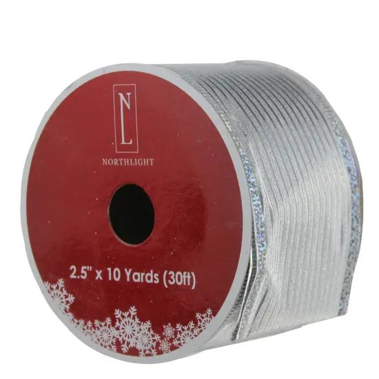 Northlight Club Pack of 12 Shimmery Silver Horizontal Wired Christmas Craft Ribbon Spools - 2.5" x 120 Yards {1}