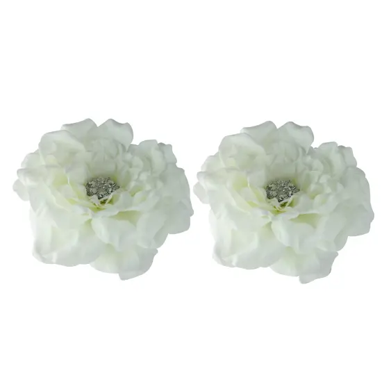 Allstate Jeweled Rose Artificial Floating Flowers - 5" - White - Set of 2 {1}