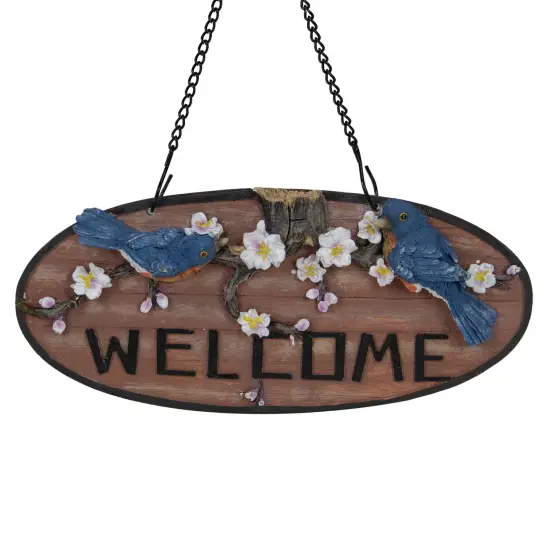 Northlight Welcome Bluebirds and Flowers Hanging Sign - 12" Brown {3}