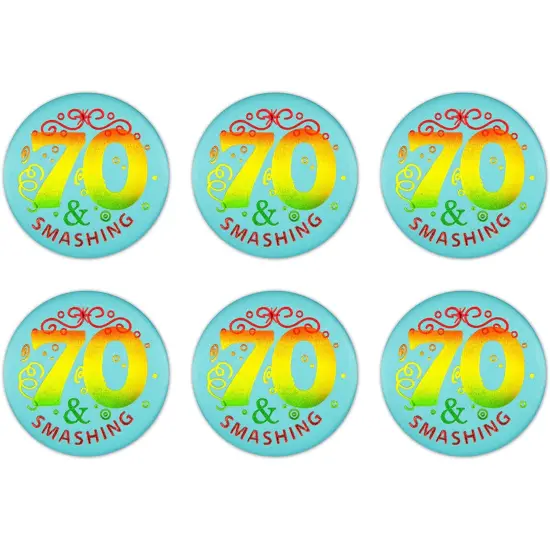 Beistle Pack of 6 Blue and Red '70 and Smashing' Satin Buttons 2" {3}