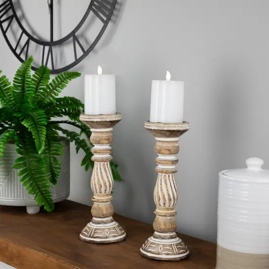 Northlight Set of 2 Brown Etched Antique Style Pillar Candle Holders 12" {3}