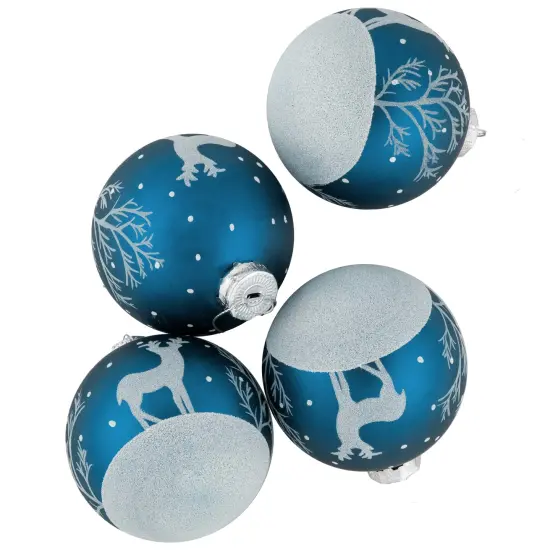 Northlight Glitter Reindeer Glass Ball Christmas Ornaments - 3" - Blue - 4ct {7}