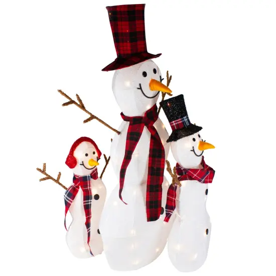Northlight Lighted Tinsel Snowmen Family Christmas Outdoor Decorations - Clear Lights - Set of 3 White {4}