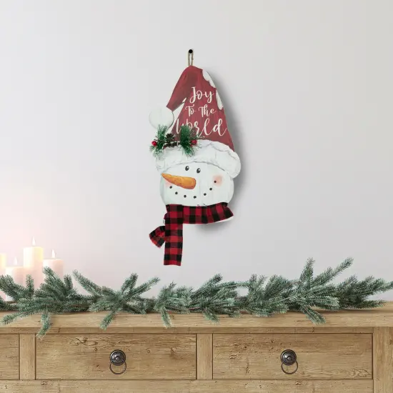 Northlight 16.5" Joy to the World Snowman in Santa Hat Christmas Wall Decoration White {3}