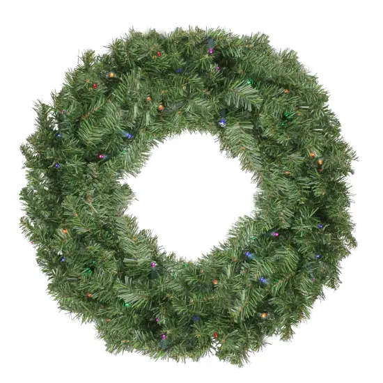 Northlight Pre-Lit B/O Canadian Pine Christmas Wreath with Timer - 24" - Multicolor LED Lights Green {1}
